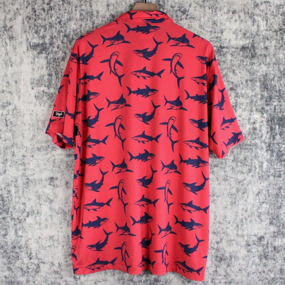 Waggle Polo Shirt Mens XL Red Shark Print Stretch Performance Golf - Picture 6 of 12